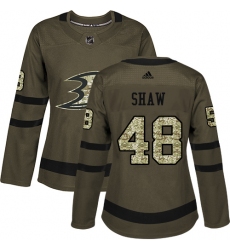 Women's Adidas Anaheim Ducks #48 Logan Shaw Authentic Green Salute to Service NHL Jersey