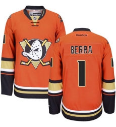 Men's Reebok Anaheim Ducks #1 Reto Berra Authentic Orange Third NHL Jersey