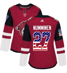 Women's Adidas Arizona Coyotes #27 Teppo Numminen Authentic Red USA Flag Fashion NHL Jersey