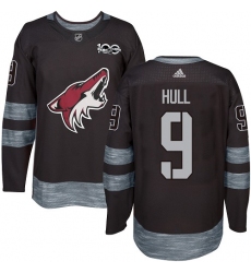 Men's Adidas Arizona Coyotes #9 Bobby Hull Authentic Black 1917-2017 100th Anniversary NHL Jersey