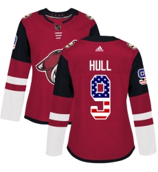 Women's Adidas Arizona Coyotes #9 Bobby Hull Authentic Red USA Flag Fashion NHL Jersey