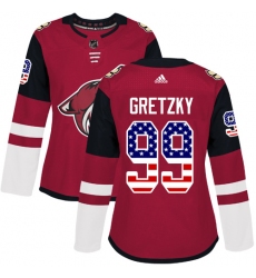Women's Adidas Arizona Coyotes #99 Wayne Gretzky Authentic Red USA Flag Fashion NHL Jersey
