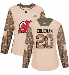 Women's Adidas New Jersey Devils #20 Blake Coleman Authentic Camo Veterans Day Practice NHL Jersey