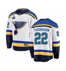 Youth St. Louis Blues #22 Chris Thorburn Fanatics Branded White Away Breakaway 2019 Stanley Cup Champions Hockey Jersey