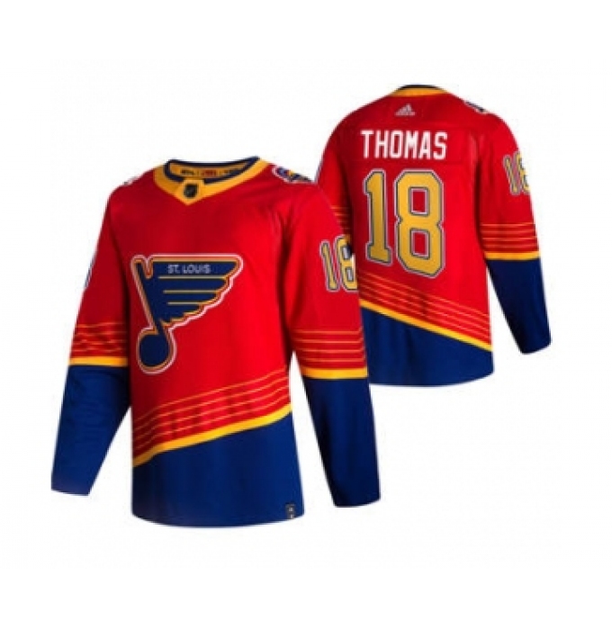 Men's St. Louis Blues #18 Robert Thomas Red 2020-21 Reverse Retro Alternate Hockey Jersey