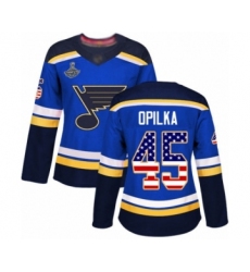 Women's St. Louis Blues #45 Luke Opilka Authentic Blue USA Flag Fashion 2019 Stanley Cup Champions Hockey Jersey