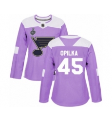 Women's St. Louis Blues #45 Luke Opilka Authentic Purple Fights Cancer Practice 2019 Stanley Cup Final Bound Hockey Jersey