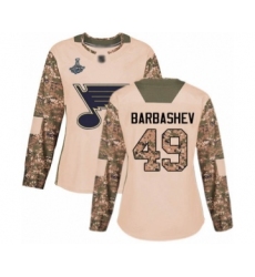 Women's St. Louis Blues #49 Ivan Barbashev Authentic Camo Veterans Day Practice 2019 Stanley Cup Champions Hockey Jersey
