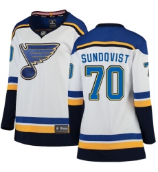 Women's St. Louis Blues #70 Oskar Sundqvist Fanatics Branded White Away Breakaway NHL Jersey