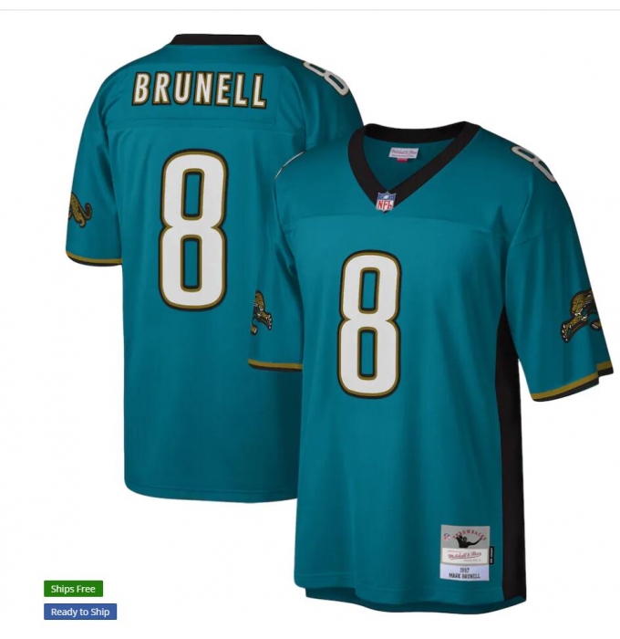 Men's Jacksonville Jaguars #8 Mark Brunell 1997 Mitchell & Ness Teal NFL Throwback Football Jersey