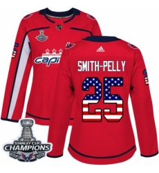 Women's Adidas Washington Capitals #25 Devante Smith-Pelly Authentic Red USA Flag Fashion 2018 Stanley Cup Final Champions NHL Jersey