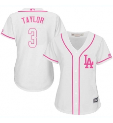 Women's Majestic Los Angeles Dodgers #3 Chris Taylor Authentic White Fashion Cool Base MLB Jersey