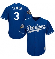 Youth Majestic Los Angeles Dodgers #3 Chris Taylor Authentic Royal Blue Alternate Cool Base 2018 World Series MLB Jersey