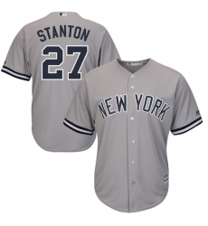 Men's Majestic New York Yankees #27 Giancarlo Stanton Replica Grey Road MLB Jersey