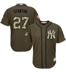 Youth Majestic New York Yankees #27 Giancarlo Stanton Authentic Green Salute to Service MLB Jersey