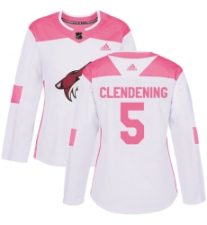 Women's Adidas Arizona Coyotes #5 Adam Clendening Authentic White Pink Fashion NHL Jersey