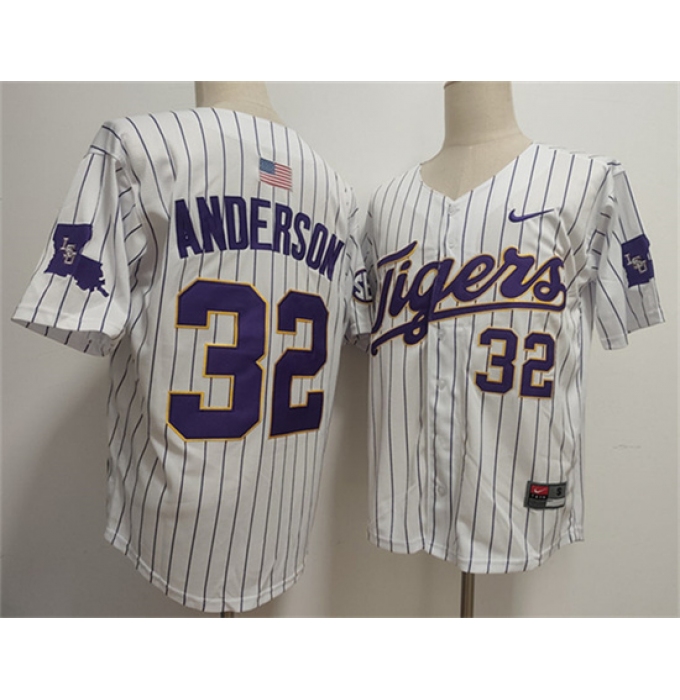 Men's LSU Tigers #32 Kade Anderson White 2025 Stitched Baseball Jersey