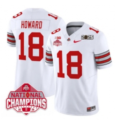 Men's Ohio State Buckeyes #18 Will Howard White 2025 CFP Final With National Champions F.U.S.E. Vapor Limited Stitched Football Jersey