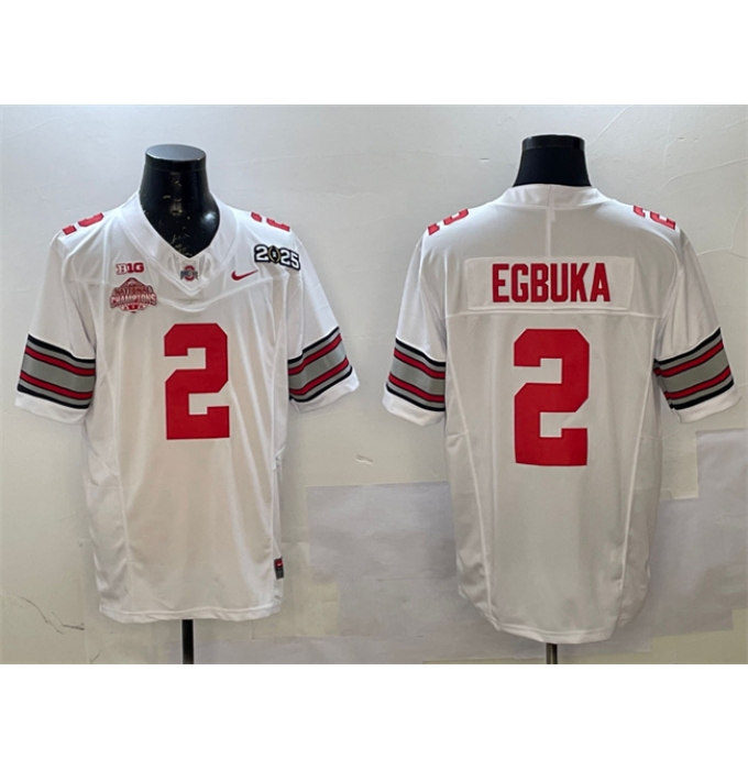 Men's Ohio State Buckeyes #2 Emeka Egbuka White 2025 CFP Final With National Champions F.U.S.E. Vapor Limited Stitched Football Jersey