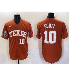 Men's Texas Longhorns #10 Mia Scott Orange Pinstripe 2025 Softball National Champions & SEC Patch Stitched Jersey