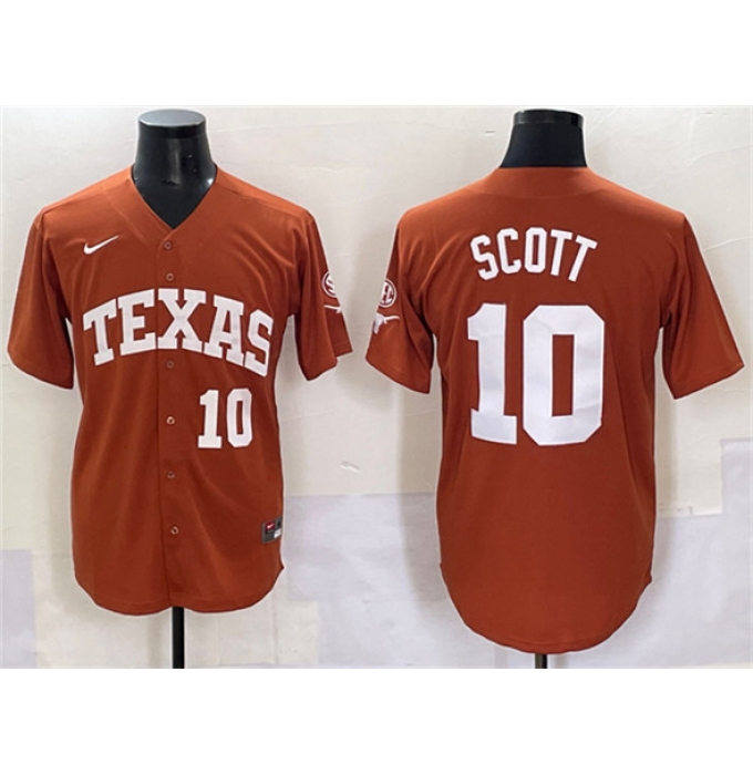 Men's Texas Longhorns #10 Mia Scott Orange SEC Patch Stitched Jersey