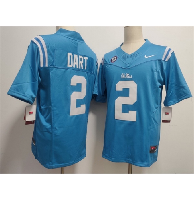Men's Ole Miss Rebels #2 Jaxson Dart Powder Blue F.U.S.E. Stitched Football Jersey