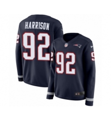 Women's Nike New England Patriots #92 James Harrison Limited Navy Blue Therma Long Sleeve NFL Jersey