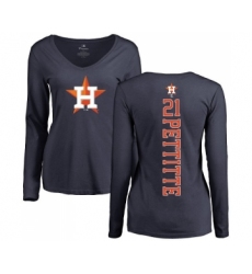 MLB Women's Nike Houston Astros #21 Andy Pettitte Navy Blue Backer Long Sleeve T-Shirt