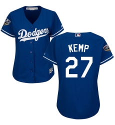 Women's Majestic Los Angeles Dodgers #27 Matt Kemp Authentic Royal Blue Alternate Cool Base 2018 World Series MLB Jersey