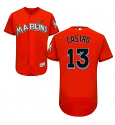 Men's Majestic Miami Marlins #13 Starlin Castro Orange Alternate Flex Base Authentic Collection MLB Jersey