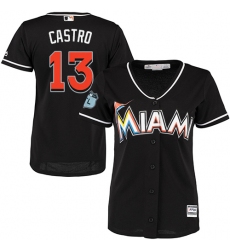 Women's Majestic Miami Marlins #13 Starlin Castro Authentic Black Alternate 2 Cool Base MLB Jersey