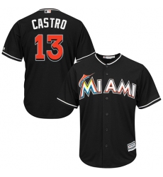 Youth Majestic Miami Marlins #13 Starlin Castro Authentic Black Alternate 2 Cool Base MLB Jersey
