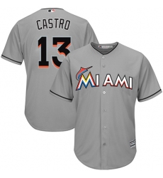 Youth Majestic Miami Marlins #13 Starlin Castro Replica Grey Road Cool Base MLB Jersey