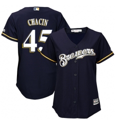 Women's Majestic Milwaukee Brewers #45 Jhoulys Chacin Authentic Navy Blue Alternate Cool Base MLB Jersey
