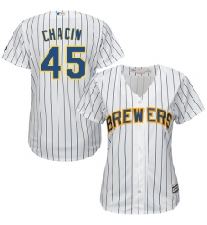 Women's Majestic Milwaukee Brewers #45 Jhoulys Chacin Authentic White Alternate Cool Base MLB Jersey