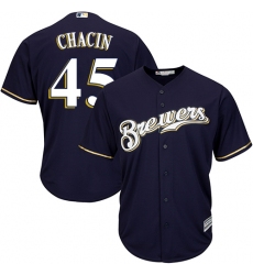 Youth Majestic Milwaukee Brewers #45 Jhoulys Chacin Replica Navy Blue Alternate Cool Base MLB Jersey