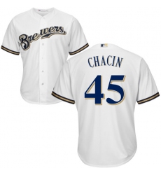 Youth Majestic Milwaukee Brewers #45 Jhoulys Chacin Replica White Home Cool Base MLB Jersey