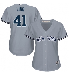 Women's Majestic New York Yankees #41 Adam Lind Replica Grey Road MLB Jersey