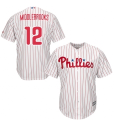 Youth Majestic Philadelphia Phillies #12 Will Middlebrooks Replica White/Red Strip Home Cool Base MLB Jersey