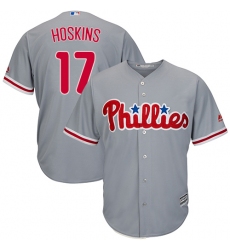 Youth Majestic Philadelphia Phillies #17 Rhys Hoskins Authentic Grey Road Cool Base MLB Jersey