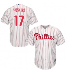 Youth Majestic Philadelphia Phillies #17 Rhys Hoskins Authentic White/Red Strip Home Cool Base MLB Jersey