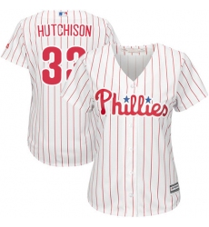 Women's Majestic Philadelphia Phillies #33 Drew Hutchison Replica White/Red Strip Home Cool Base MLB Jersey