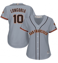 Women's Majestic San Francisco Giants #10 Evan Longoria Authentic Grey Road Cool Base MLB Jersey