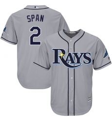 Youth Majestic Tampa Bay Rays #2 Denard Span Authentic Grey Road Cool Base MLB Jersey