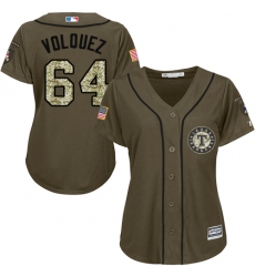 Women's Majestic Texas Rangers #64 Edinson Volquez Replica Green Salute to Service MLB Jersey