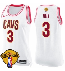 Women's Nike Cleveland Cavaliers #3 George Hill Swingman White/Pink Fashion 2018 NBA Finals Bound NBA Jersey