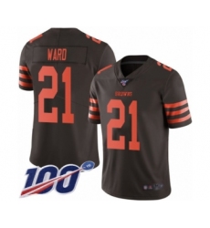 Men's Cleveland Browns #21 Denzel Ward Limited Brown Rush Vapor Untouchable 100th Season Football Jersey