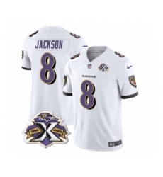 Men's Nike Baltimore Ravens #8 Lamar Jackson White 2023 F.U.S.E Throwback Vapor Limited Stitched Jersey