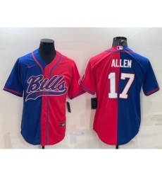 Men's Buffalo Bills #17 Josh Allen Royal Red Split With Patch Cool Base Stitched Baseball Jersey