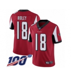 Men's Atlanta Falcons #18 Calvin Ridley Red Team Color Vapor Untouchable Limited Player 100th Season Football Jersey